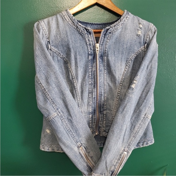 Blank NYC Moto Denim Zip Up Jacket Medium - Picture 13 of 14